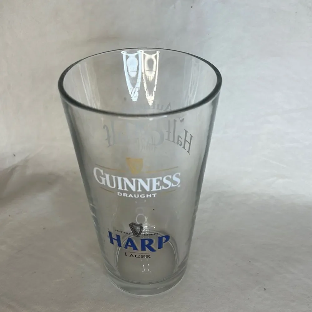 Guinness Drought Harp Lager Beer Glass 16 Oz The Authentic Half & Half Gold Blue
